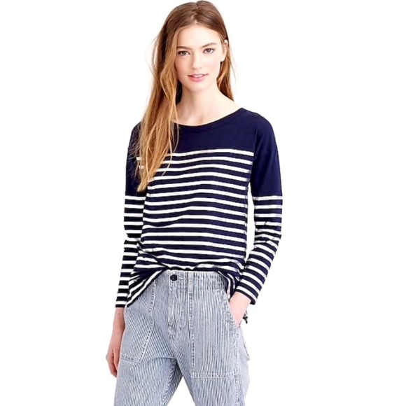 J. Crew Tops - J. Crew | Metallic Stripe 3/4 Sleeve Tee
